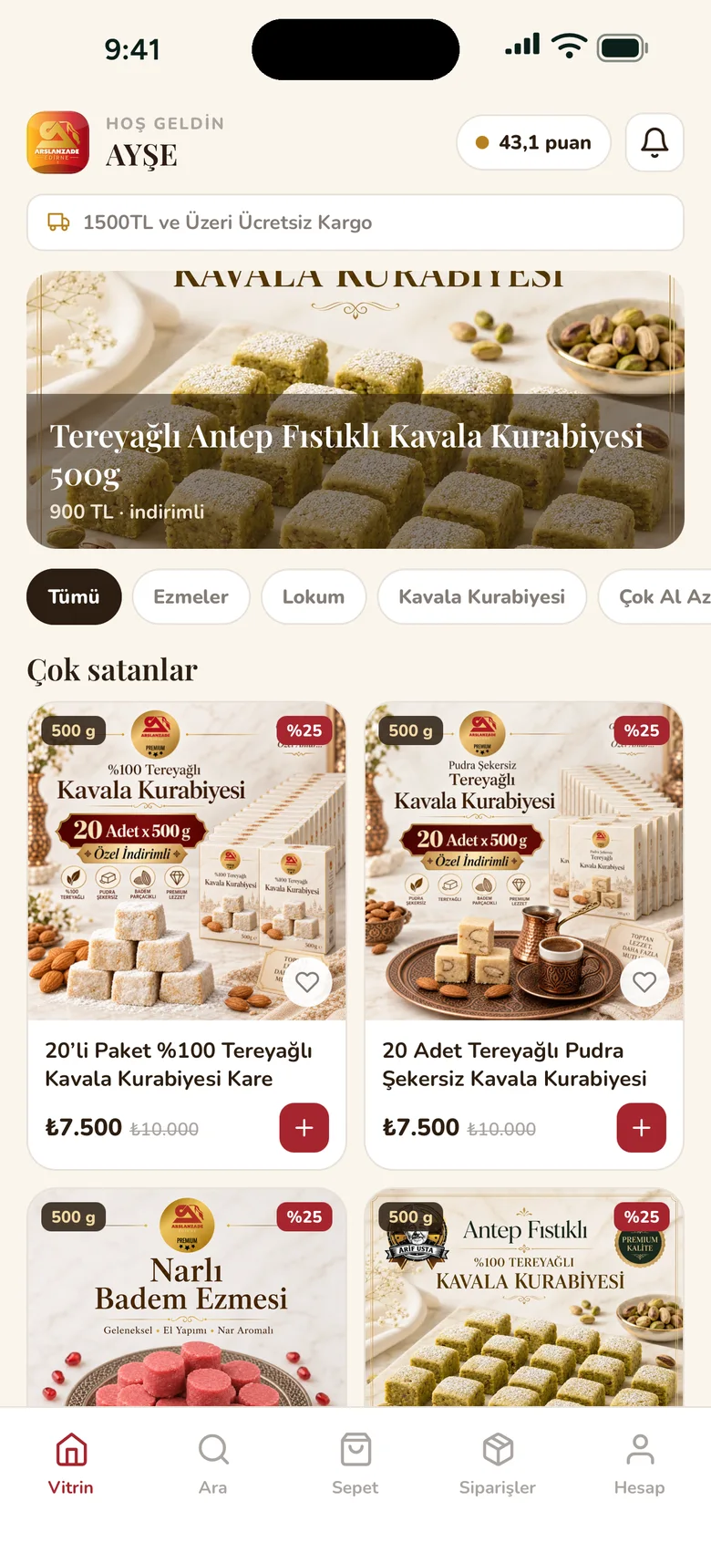 Arslanzade mobil uygulaması, vitrin ekranı
