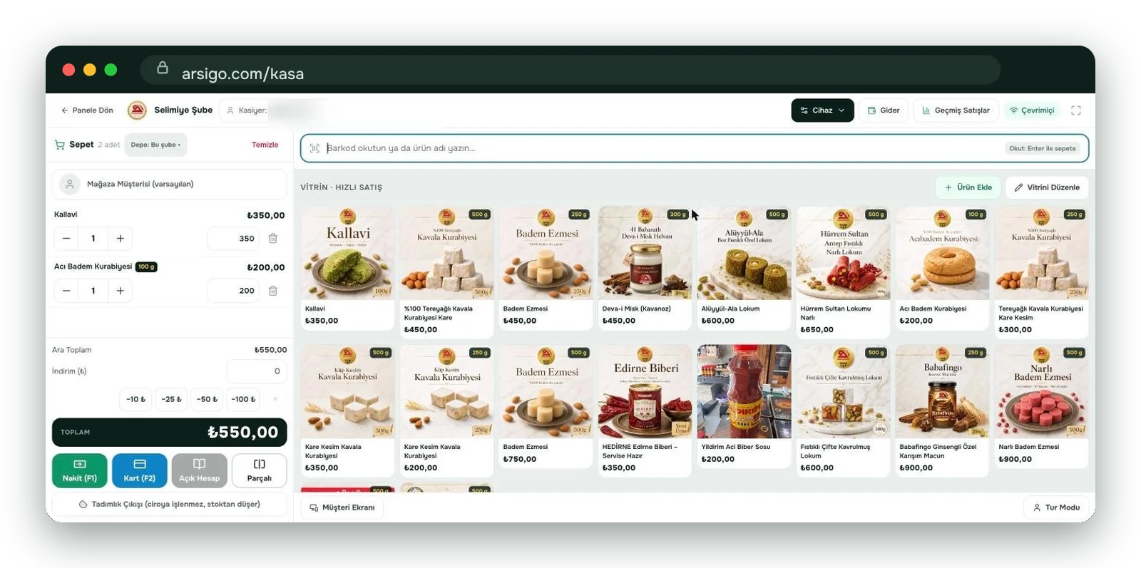 ArsigoPos kasa ekranı
